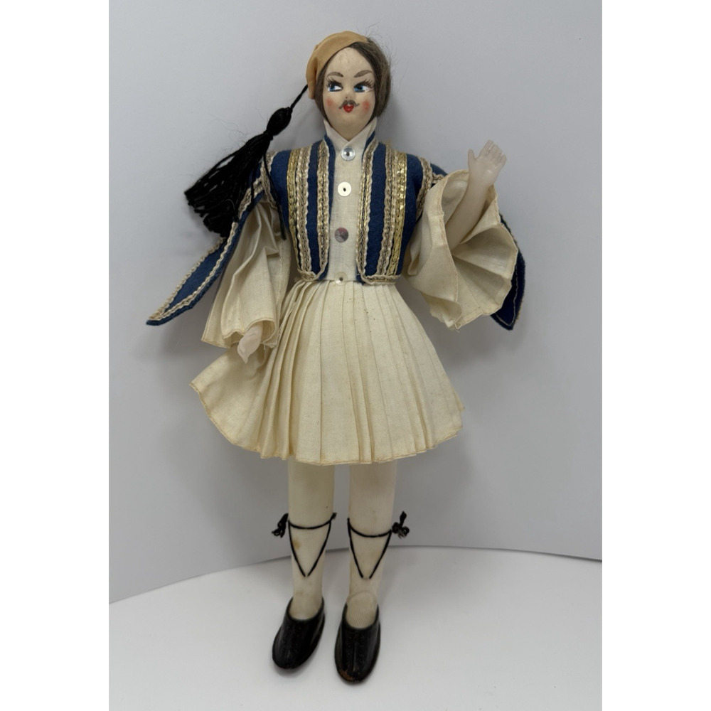 Vintage Greek Tsolias Evzonas Doll Soldier Folk Art Collectible 11"